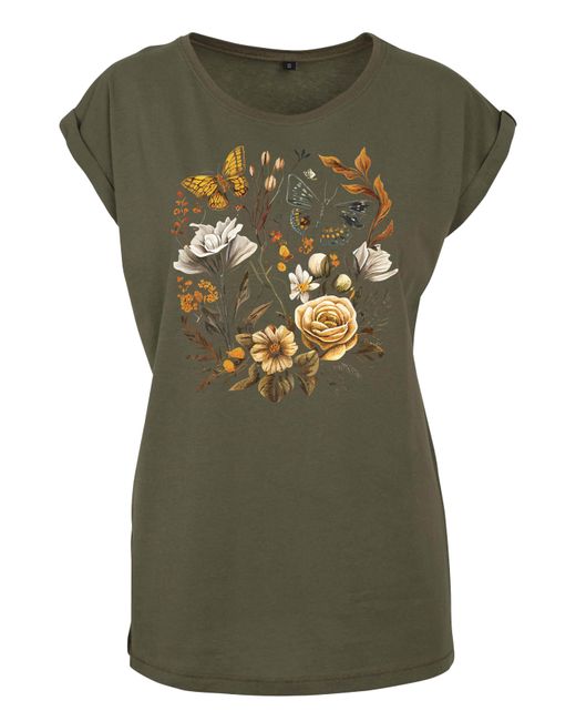Youth Designz Green Print- "Flowers Botanic" T-Shirt Statement Geschenk Frauen Motiv mit stylischen Aufdruck