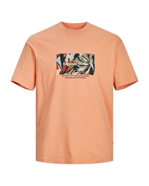 Jack & Jones & Rundhalsshirt Jack&Jones XXL T-Shirt lachs Frontprint JORSEQUOIA in Natural für Herren