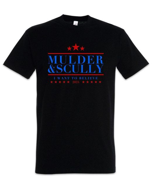 Urban Backwoods Print- Mulder & Scully T-Shirt Alien Ufo X-Files Fox Dana Series FBI in Black für Herren