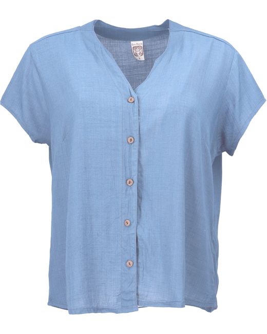 Guru-Shop Blue Longbluse Luftiges Basic Blusentop, Kurzarm Baumwollbluse.. alternative Bekleidung
