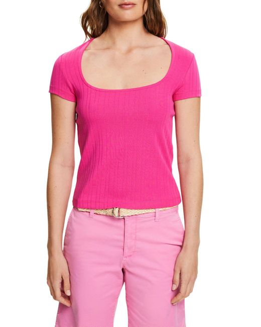 Esprit Pink T-Shirt mit Karree-Ausschnitt (1-tlg)
