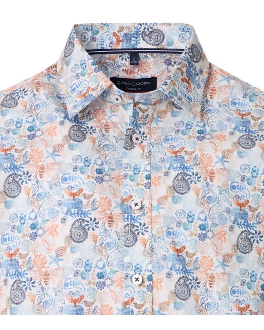 CASA MODA Kurzarmhemd Freizeithemd Kurzarm Print in Blue für Herren