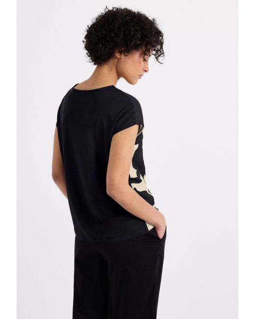 Street One Black T-Shirt im Struktur-Mix und mit grafischem Muster vorn