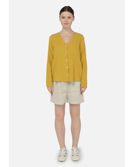 FRESHLIONS Yellow Klassische Bluse Bailey mit stylischem V-Ausschnitt
