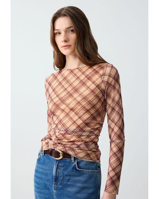 Jimmy Key Natural Blusentop Slim Fit Off-the-shoulder gebreide beige blouse