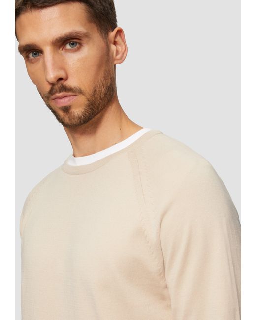 S.oliver Strickpullover Feinstrickpullover mit Raglanärmeln Logo in Natural für Herren