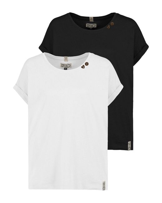 Sublevel Black T-Shirt Set Rundhals mit Knöpfen bequem (2-tlg) 2er-Pack Design-shirts