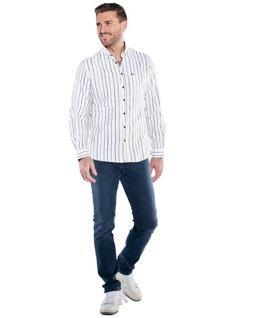 emilio adani Langarmhemd Langarm-Hemd gestreift in White für Herren