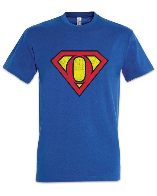 Urban Backwoods Print- Super O T-Shirt Buchstabe Initialen Vorname Nachname Man in Blue für Herren