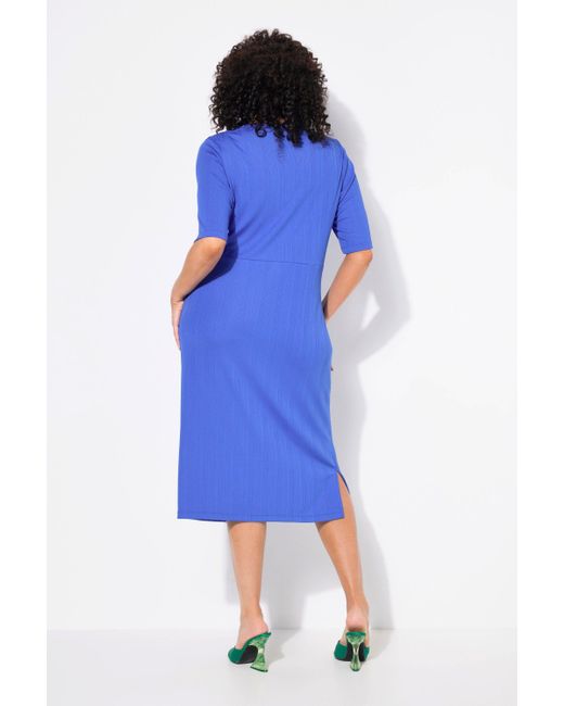 Ulla Popken Blue Jerseykleid drapiert V-Ausschnitt Halbarm