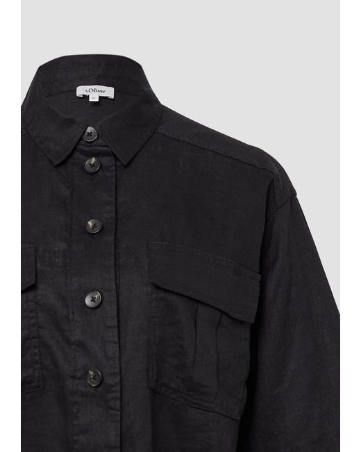 S.oliver Black Langarmbluse Leinen-Overshirt im Relaxed Fit mit weiten 3/4-Ärmeln