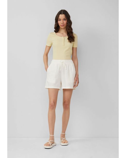 QS White Kurzarmshirt Geripptes T-Shirt mit Knopfleiste