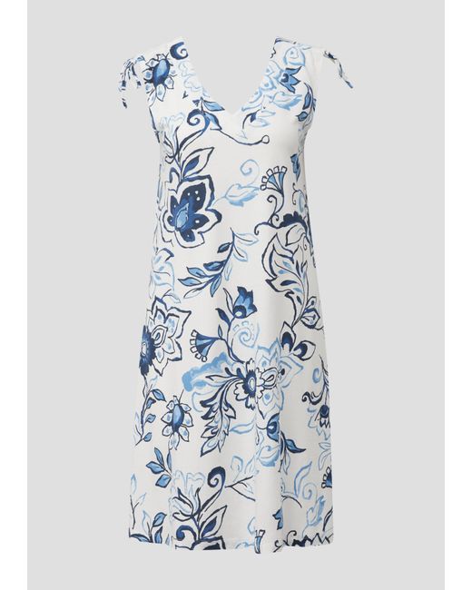 S.oliver Blue Minikleid Kleid mit V-Ausschnitt und Binde-Detail Schleife