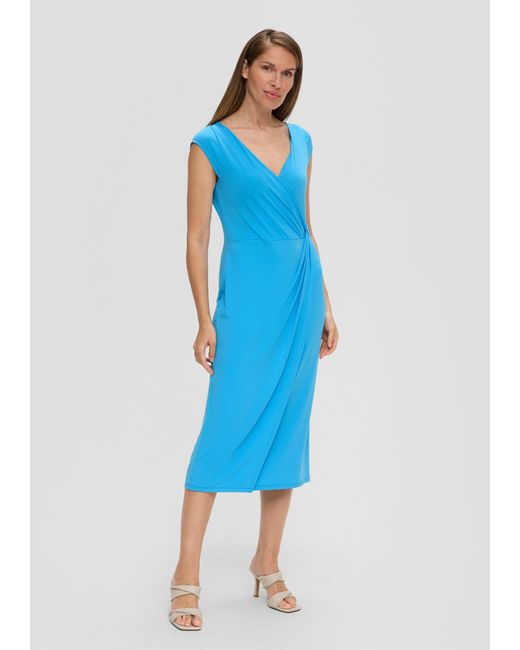 S.oliver Blue Maxikleid Strickjersey-Kleid mit Knoten-Detail Raffung
