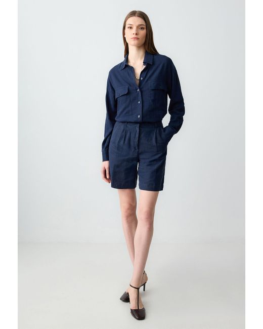 Jimmy Key Blue Shirtbluse Regular Fit Overhemdkraag Geweven Donkerblauw Overhemd