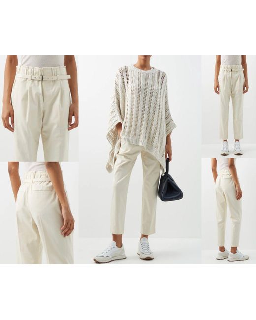 Brunello Cucinelli Natural Loungehose High-waist cropped cotton-twill trousers Pants Trou