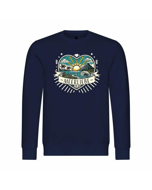deinshirt Rundhalspullover Pullover Ich Liebe das Meer Mit Print Motiv, Grafik in Blue für Herren