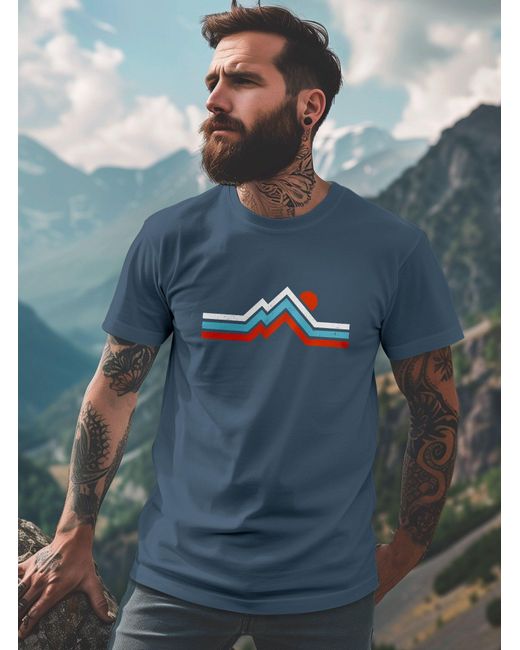 Neverless T-Shirt Berge Wandern Bergmotiv Aufdruck Printshirt Gebirge mit Print in Blue für Herren