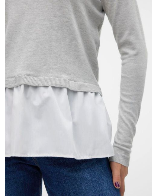 Vero Moda White Rundhalspullover JOSE (1-tlg) Volant