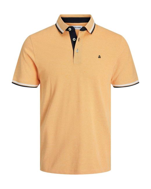 Jack & Jones Poloshirt Polo Shirt JJEPAULOS Sommer Hemd Kragen Pique Cotton (1-tlg) 3613 in Orange in Natural für Herren