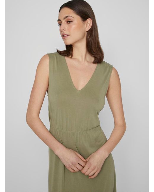 Vila Green Shirtkleid Elegantes Sommer Kleid V-Ausschnitt (lang) 7480 in Grün