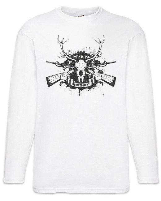 Urban Backwoods Langarmshirt Born To Langarm T-Shirt Hirsch Reh Jagd Jäger Bär Geweih Deer in White für Herren