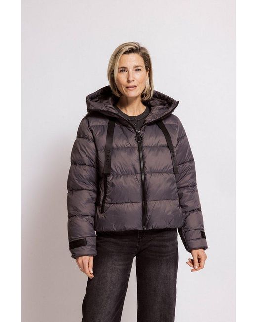 Zhrill Brown Steppjacke Asli Mit Kapuze Reißverschluss Und Stehkragen