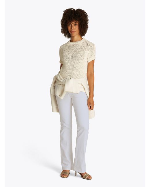 Tommy Hilfiger White Jeans Bootcut Regular Waist mittlere normale Leibhöhe, Bügelfalten, mit Nieten