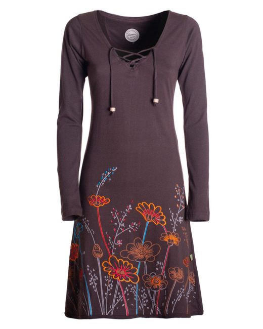 Vishes Purple Tunikakleid Langarm-Shirtkleid Tunika-Kleid Baumwollkleid