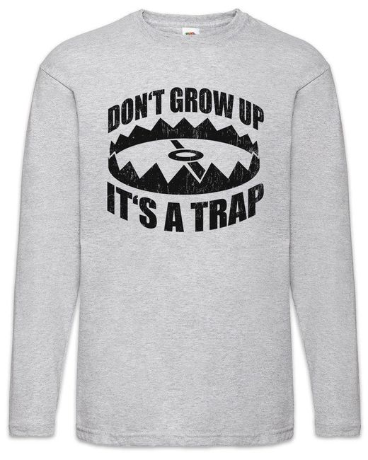 Urban Backwoods Langarmshirt Don' Grow Up It ́ A Trap Langarm T-Shirt Spaß Fun 80 ́ Erwachsen in Gray für Herren