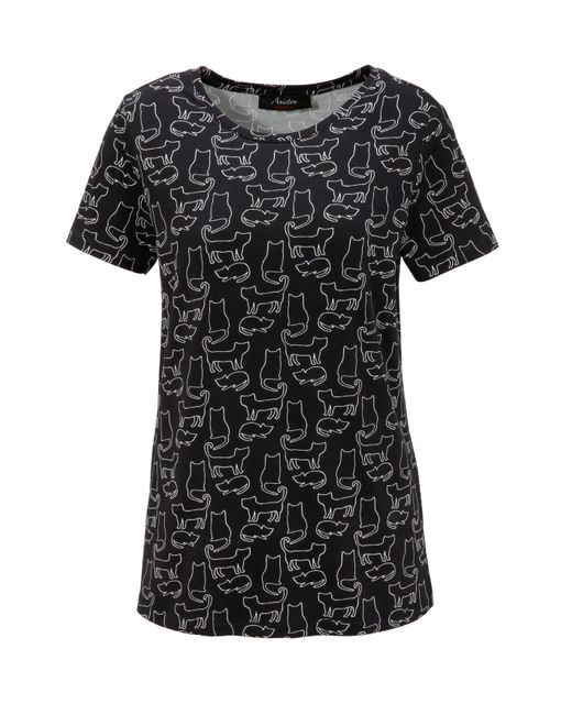 bedruckt in kunstvollen mit CASUAL | Schwarz Lyst T-Shirt Katzen-Konturen Aniston DE
