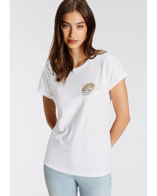 Tamaris White T-Shirt Mit Elegantem Folienprint in Gold