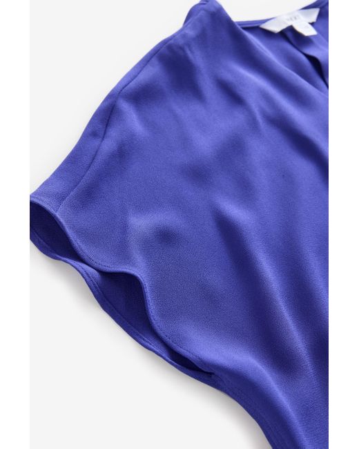 Next Blue Kurzarmbluse Relaxed Fit Schlupfbluse mit V-Ausschnitt (1-tlg)