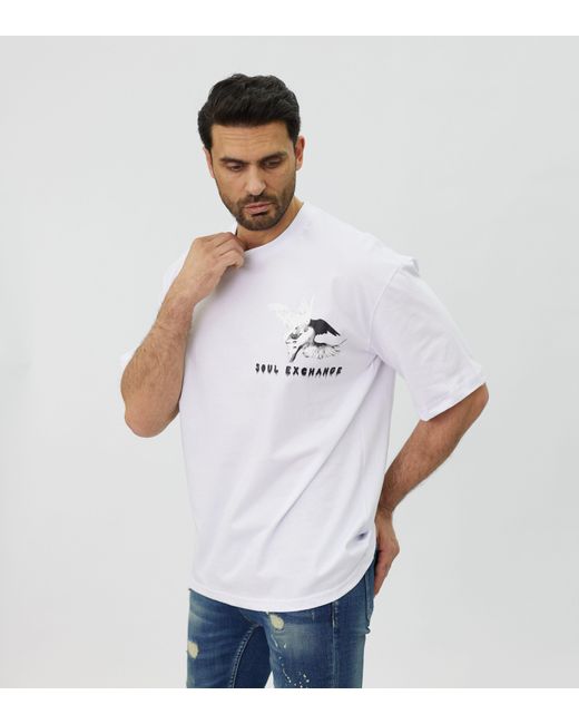 DENIM HOUSE Ässiges Oversized T-Shirt mit besonderem Digitalprint Weiß L in White für Herren