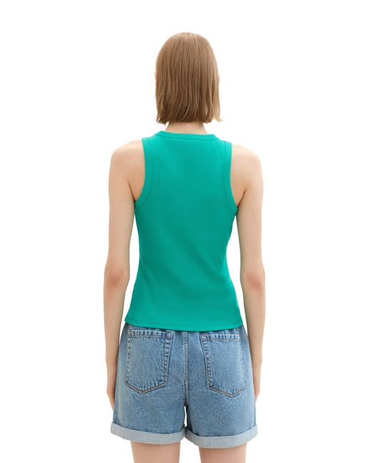 Tom Tailor Green Blusentop coated rib top