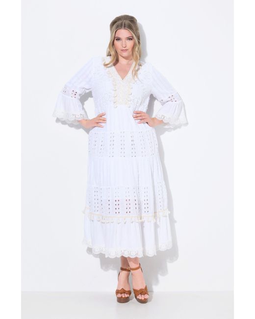 MIAMODA White Maxikleid A-Linie Boho-Style 3/4-Ärmel