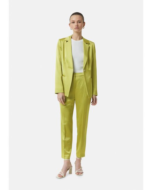 Comma, Green Blusenblazer Antaillierter Satin-Blazer mit Bindegürtel