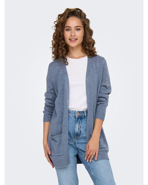 ONLY Blue Langes Design Stretch Strickjacke Mantel mit Taschen ONLLESLY L/S OPEN CARDIGAN KNT NOOS
