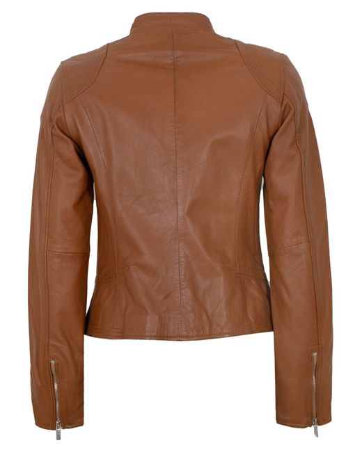 Lederjacken24 Brown Juno Lederjacke Lammnappa cognac