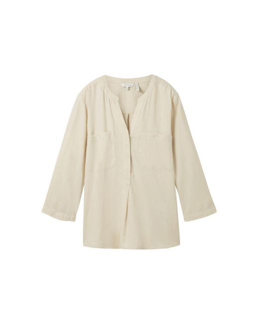 Tom Tailor White Blusenshirt easy shape blouse with linen, summer beige