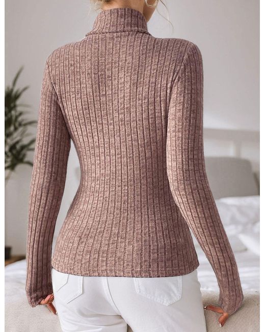 LUCKZON Multicolor Rollkragenpullover Rollkragen Langarmshirts mit Rippenmuster