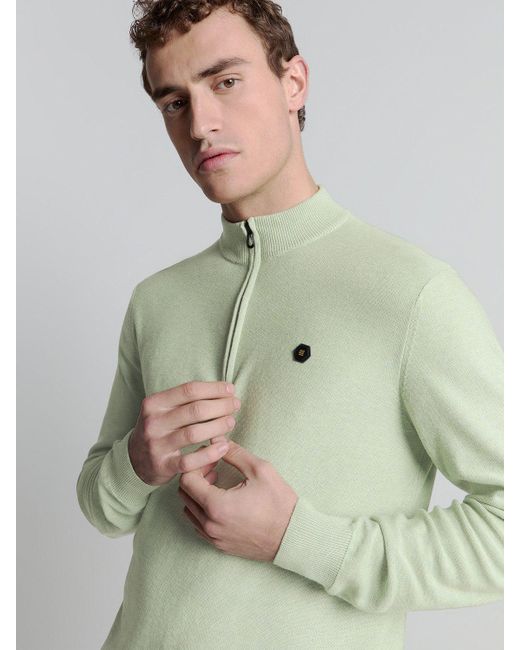No Excess Rundhalspullover Halber Reißverschluss Pullover in Green für Herren