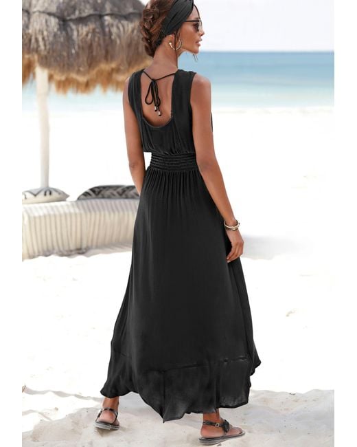 S.oliver Black Maxikleid aus gekreppter Viskose zum Binden im Nacken, Sommerkleid, Strandkleid
