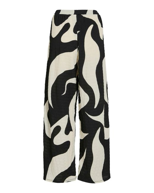 Vila Black Stoffhose Trendiges Design mit abstraktem Muster, weite Passform VIZEYA ZERA HW WIDE PANTS/DFS