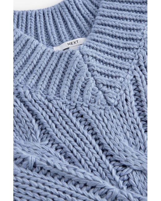 Next Blue Dicker Pullover mit Zopfmuster und V-Ausschnitt (1-tlg)