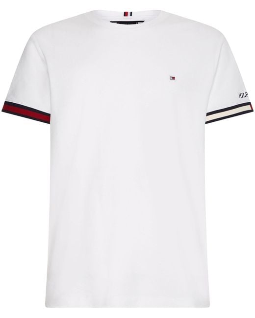 Tommy Hilfiger T-Shirt PIQUE FLAG CUFF TEE mit kontrastfarbenen Rippbündchen  am Ärmel in Weiß für Herren | Lyst DE