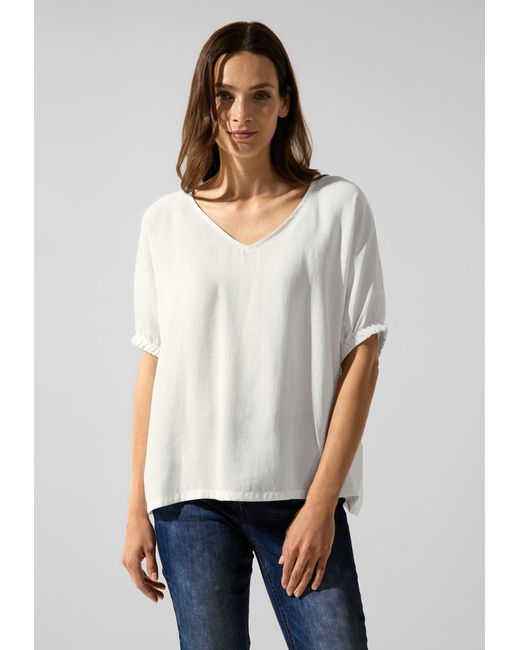 Street One White Langarmbluse LTD QR O shape blouse solid