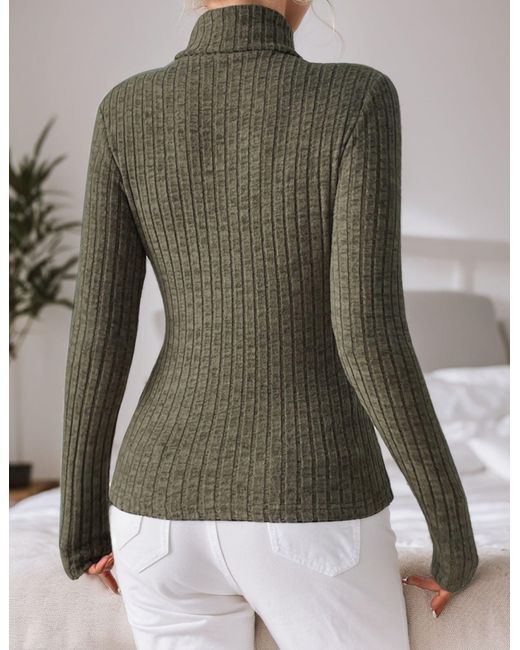 LUCKZON Gray Rollkragenpullover Rollkragen Langarmshirts mit Rippenmuster