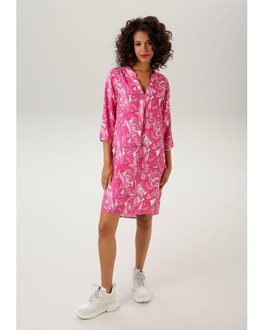 Aniston CASUAL Pink Sommerkleid mit farbharmonischem, graphischem Druck