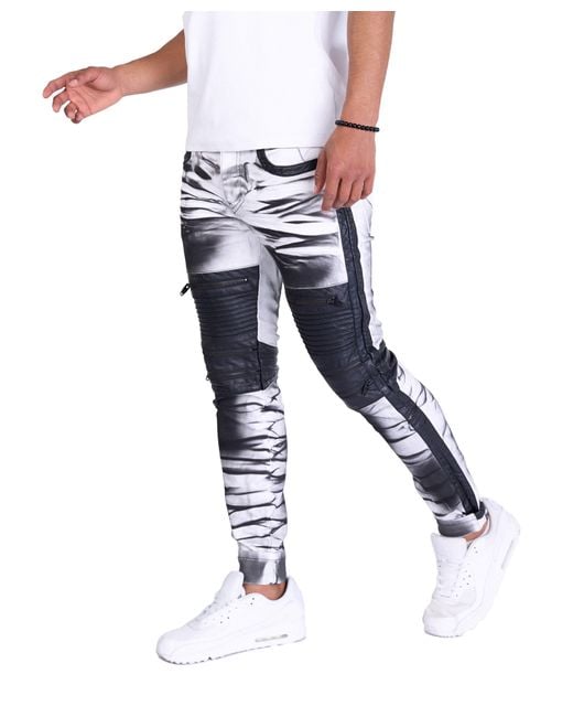 KINGZ Slim-fit-Jeans Extravagante Designer Biker Weiß W34/L34 in Blue für Herren